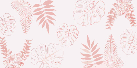tropical leaves vector illustration in pastel pink botanical plant monstera fern pattern design nature flora graphic art background decorative modern © Pabitra