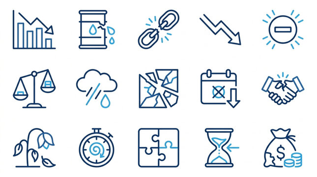 Collection of Icons Representing Financial Crisis and Economic Downturn.