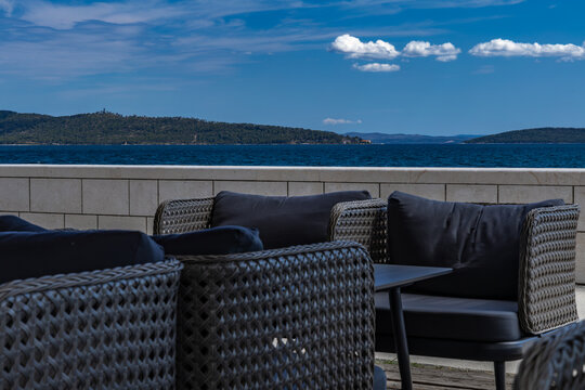 Empty Restaurant Chairs Overlooking the Adriatic Sea Near Split Croatia