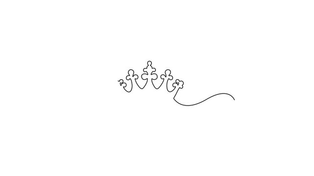 Continuous one line art drawing of a queen crown elegant royal minimalist animation on white background.queen crown luxury royal outline animation.