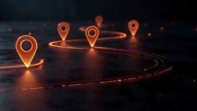 Glowing Location Pins and Path Futuristic Navigation Concept