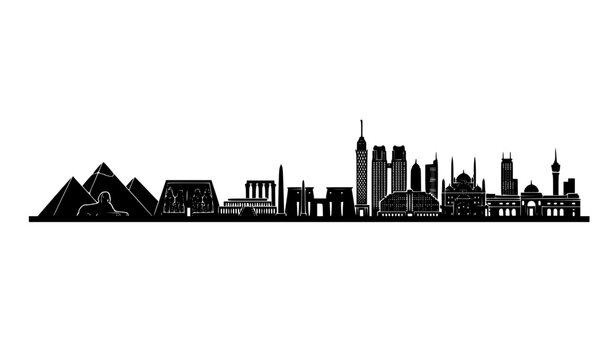 Egypt panoramic skyline black silhouette vector illustration for travel business presentation and tourism graphics