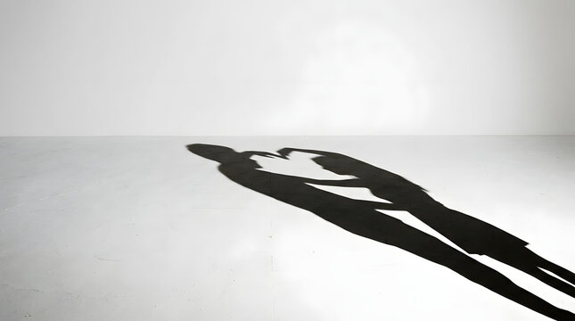 Elongated shadow of romantic couple on white floor