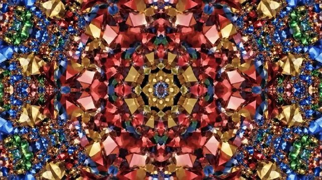 Vibrant kaleidoscope pattern of colorful faceted gemstones