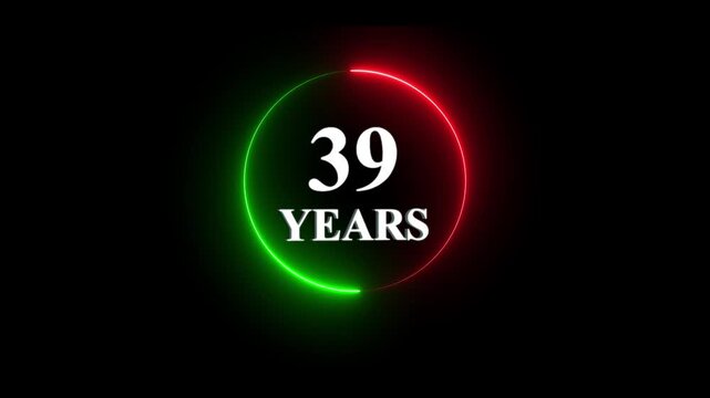 39 years anniversary celebration neon circle motion with rotating text effect birthday