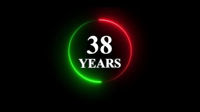 38 years anniversary neon circle motion with glowing red and green light ring celebration birthday