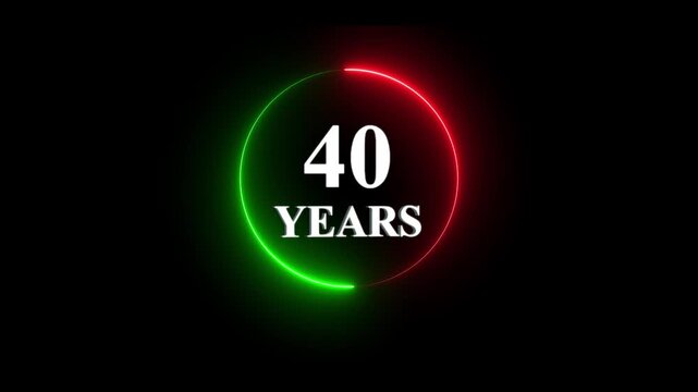 40 years anniversary celebration motion with neon circular frame and 3 d typography birthday jubilee