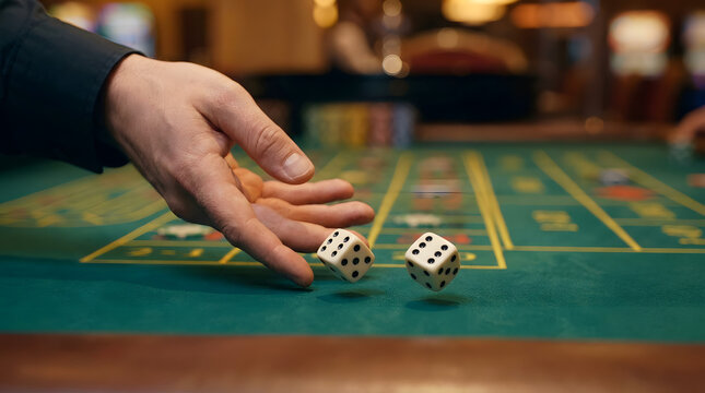 Close-Up of Hand Throwing Dice on Casino Table