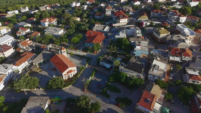 Aerial view of Perdika town on the Mediterranean coast of Greece