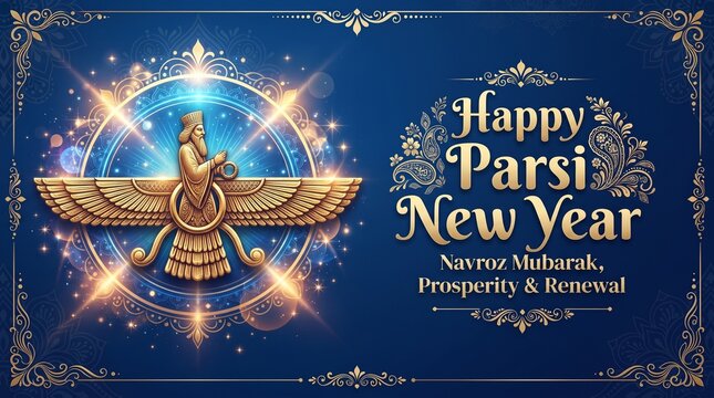 Faravahar Symbol Celebrating Parsi New Year Tradition for Navroz Festival Greeting Design
