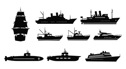 Collection Of Ship Silhouettes On A White Background © Siam Creation