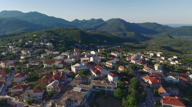Aerial View of Perdika Town Greece Mediterranean Coastal Village