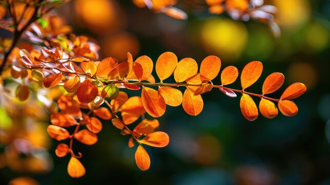 Vibrant amber leaves backlit by golden sun, showcasing nature's fiery autumn palette