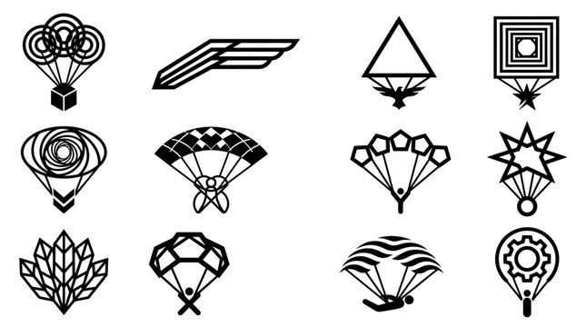Parachute and wing icons set.