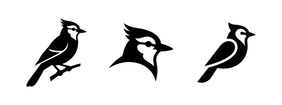 Blue Jay Bird Silhouette Icons Set