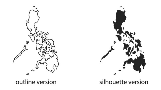 Outline and Silhouette Map of the Philippines: A visual representation of the Philippines presented in both an outline and a solid silhouette form, highlighting the archipelago's distinctive shape.