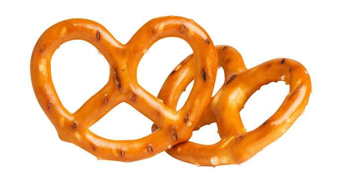 Two delicious salty pretzels, isolated on transparent cutout background