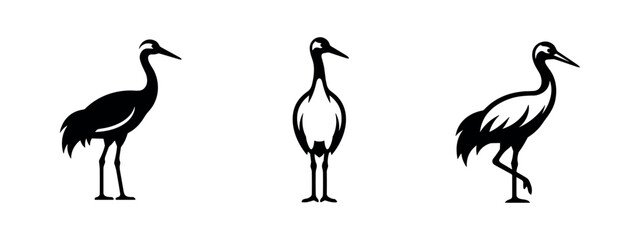 Obraz premium Crane Bird Silhouettes Icon Set - Graceful Waterfowl Illustrations