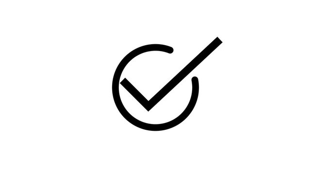 Black check mark outline animation loop on white background