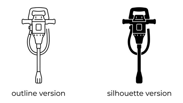 Jackhammer Illustration: A clear illustration depicting a jackhammer in both outline and silhouette versions, ready for construction or demolition work.