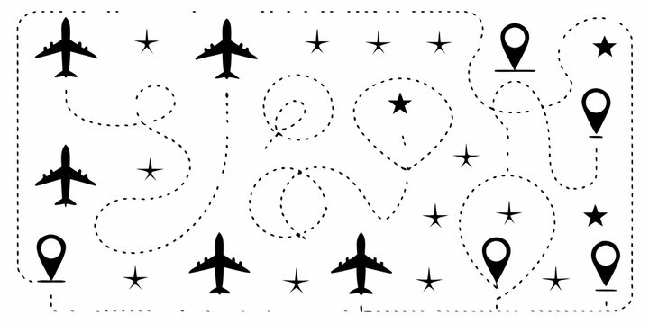 aviation route map silhouette airplane plane flight