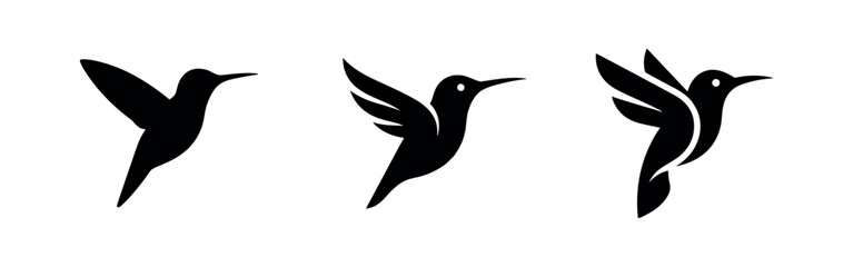 Dynamic Hummingbird Icons Set. Agile vector silhouettes of flying birds, great for nature, garden, or wildlife themes. © Lili