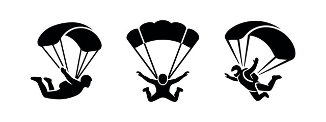 Skydiver and parachutist icon set. Extreme sport and parachuting adventure symbols. © Lili