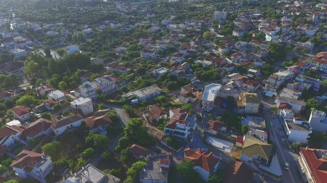 Aerial View of Perdika Town Greece Mediterranean Coastal Village