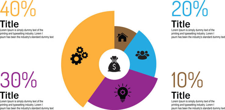 Modern 4 Steps Pie Chart Infographic Vector Template with Percentage Business Icons