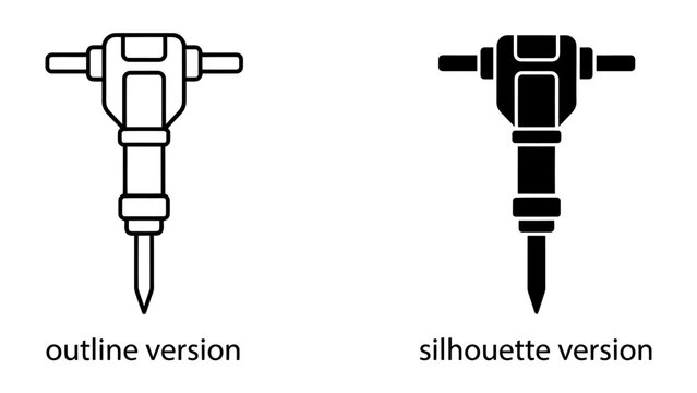 Jackhammer Icons: A graphic set featuring two jackhammer icons, one in outline and the other in silhouette, representing construction and demolition tools.