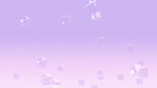 透明なガラスのキューブがゆっくり上昇する紫色のループ背景動画 / Pastel Purple Looping Background Video with a Transparent Glass Cube Slowly Rising
