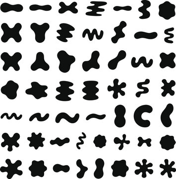 A vector asset sheet containing 80 unique organic abstract silhouette shapes .eps