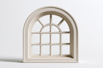 Fototapeta premium Classic arched window with muntin grid pattern, elegant architectural design element for home exterior or interior, isolated on white background