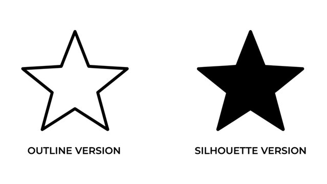 Star Icon Contrast: A clear visual representation comparing an outlined star icon with a solid silhouette star icon, illustrating two distinct graphic styles.