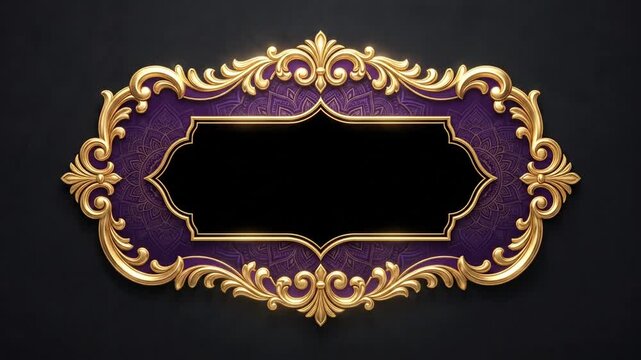Ornate gold and purple floral frame on black.