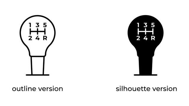Manual Transmission Gear Shift Icons: A set of two icons representing a manual car gear shift knob, one as an outline and the other as a silhouette, illustrating the gear pattern (1, 2, 3, 4, 5.