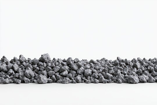 Pile of small grey crushed stones or gravel isolated on white background