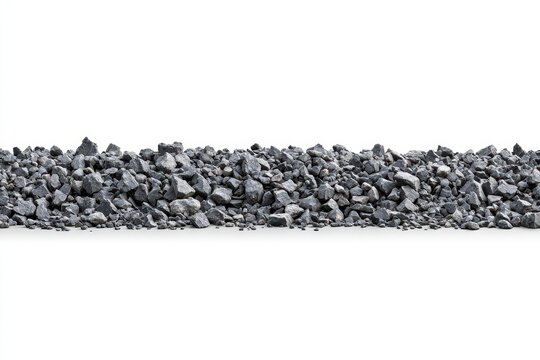Pile of small grey crushed stones or gravel isolated on white background