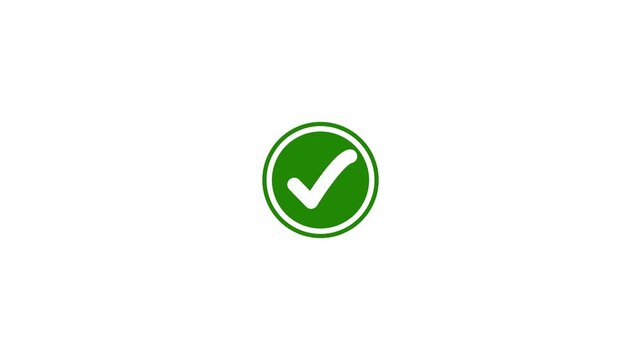 Green check mark on white background, checkmark animation symbol, yes approve choice, approved tick mark, verified symbol, yes icon, check mark flat style .4k quality animation video