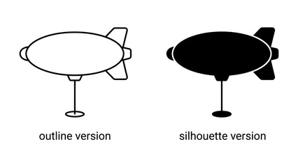Airship Outline and Silhouette: Two stylized illustrations of an airship, one in outline form and the other as a solid silhouette, presented side-by-side for comparison of design. © Susmita