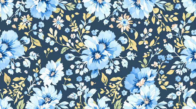 Blooming Garden Flowers Seamless Watercolor Background