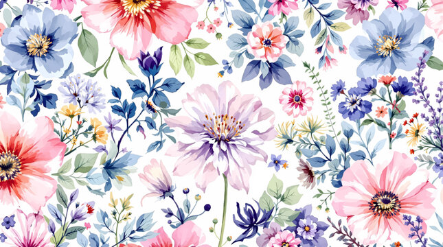 Hand painted botanical flowers creating soft watercolor frame with blank white center for premium stationery