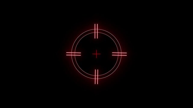 Glowing red neon target crosshair animation loop on black background