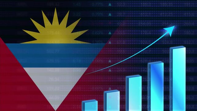 Antigua and Barbuda economy growth concept background.Antigua and Barbuda stock exchange.Antigua and Barbuda flag with stock market graph and bar