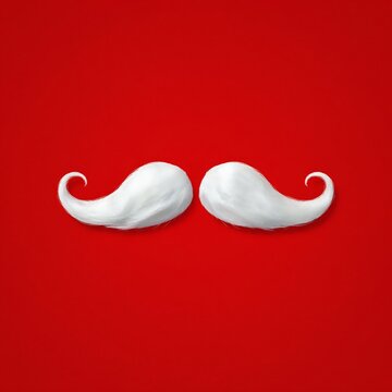 A pair of white handlebar mustaches on a red background