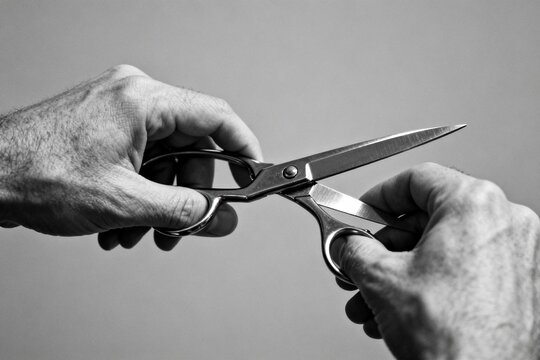 Hands Holding Scissors in Black and White