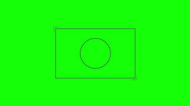 Three identical rectangular frames with central circles on a bright green background