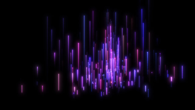 Falling Neon Data Streams on Isolated Transparent Background - Vertical Light Trails Overlay