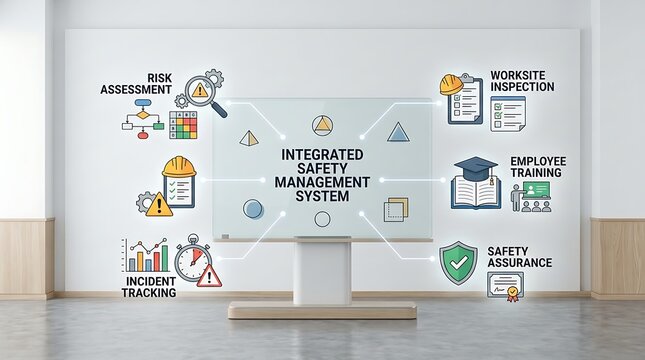 Integrated Safety Management System Flowchart for Occupational Health, Worksite Inspection, Risk Assessment, and Employee Training