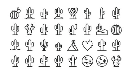Collection of various cactus and succulent line icons on white background for design and decoration purposes  modern minimalist style © PROHALLAD SARKAR  SA